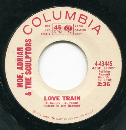 Moe, Adrian & The Sculptors : Love Train / Shotgun (7", Single, Promo, Styrene)