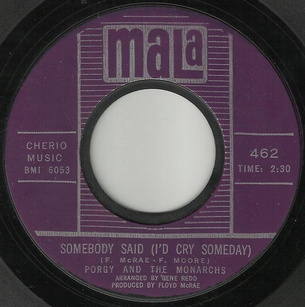 Porgy & The Monarchs : Stay / Somebody Said (I'd Cry Someday) (7", Single, Sty)
