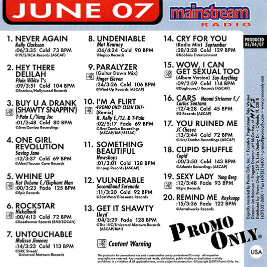 Various : Promo Only Mainstream Radio: June 07 (CD, Comp, Promo)