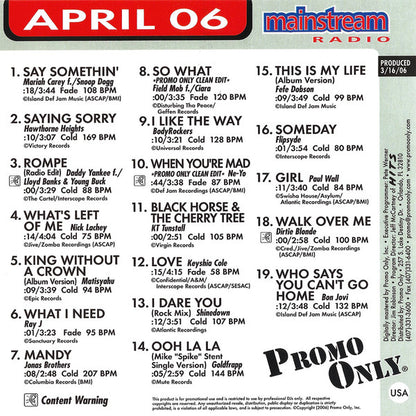 Various : Promo Only Mainstream Radio: April 06 (CD, Comp, Promo)