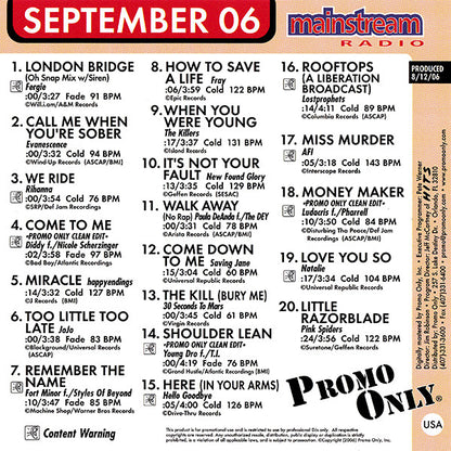 Various : Promo Only Mainstream Radio: September 06 (CD, Comp, Promo)