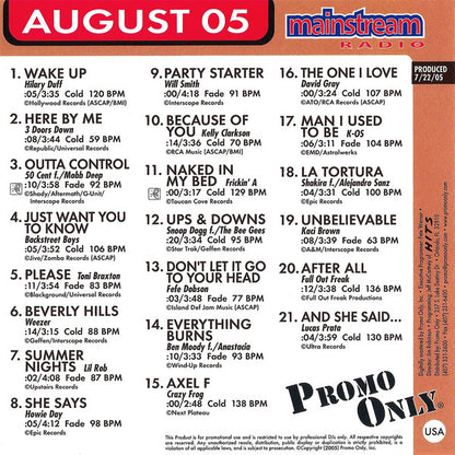 Various : Promo Only Mainstream Radio: August 05 (CD, Comp, Promo)