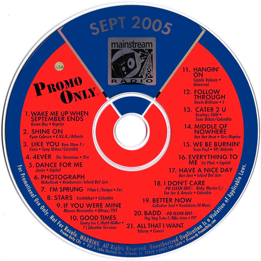 Various : Promo Only Mainstream Radio: September 05 (CD, Comp, Promo)