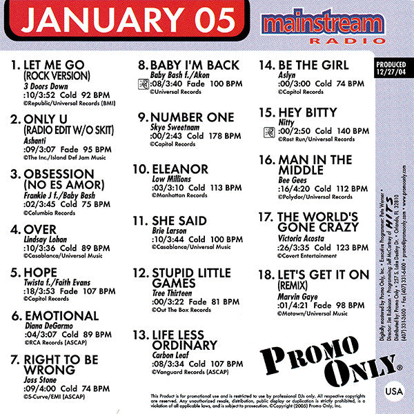 Various : Promo Only Mainstream Radio: January 05 (CD, Comp, Promo)