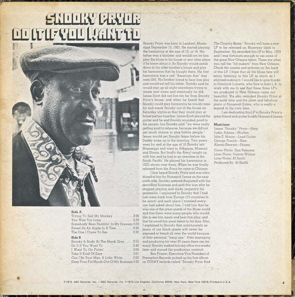 Snooky Pryor : Do It If You Want To (LP, Album)