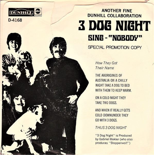 Three Dog Night : Nobody (7", Single, Promo)
