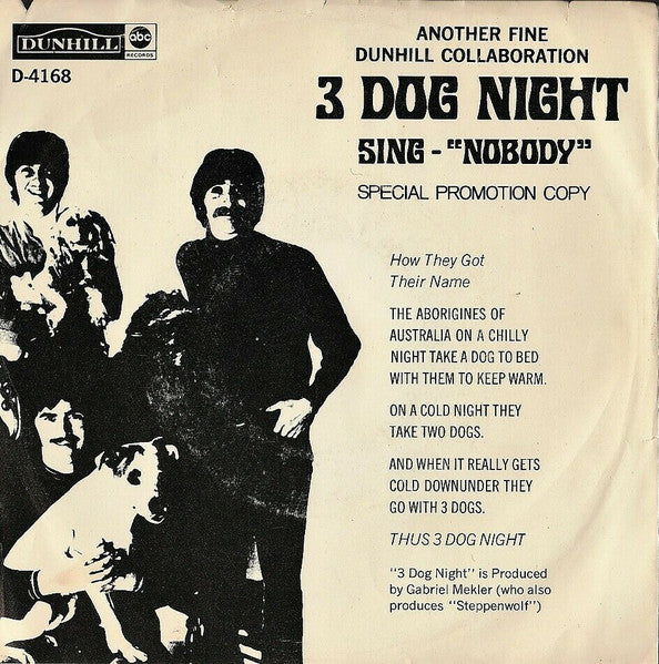 Three Dog Night : Nobody (7", Single, Promo)