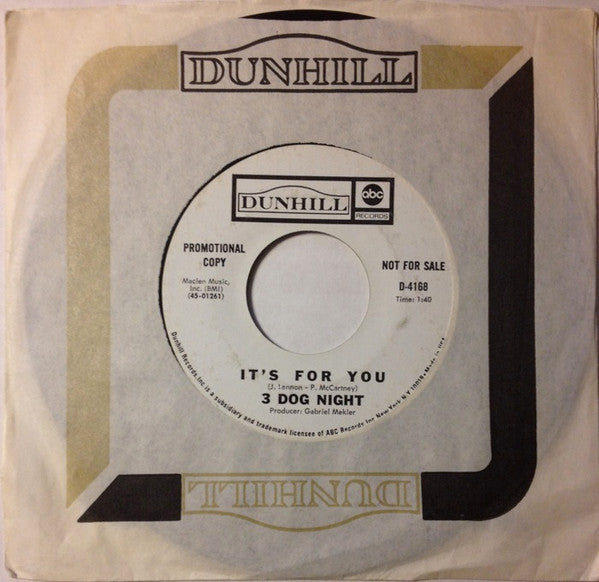 Three Dog Night : Nobody (7", Single, Promo)