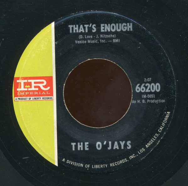 The O'Jays : Lonely Drifter / That's Enough (7")