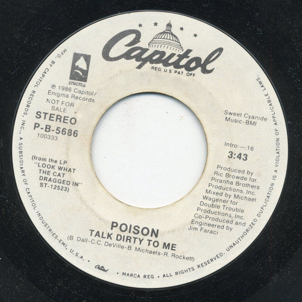 Poison (3) : Talk Dirty To Me (7", Promo, Styrene)