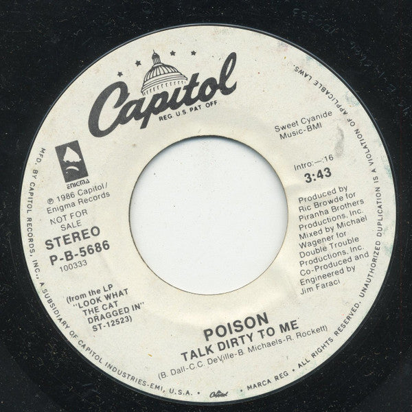 Poison (3) : Talk Dirty To Me (7", Promo, Styrene)