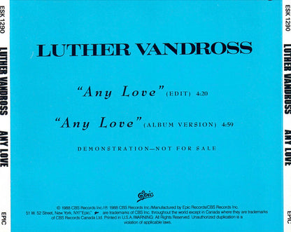 Luther Vandross : Any Love (CD, Single, Promo)