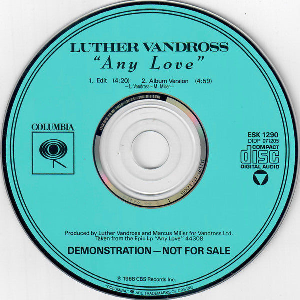 Luther Vandross : Any Love (CD, Single, Promo)