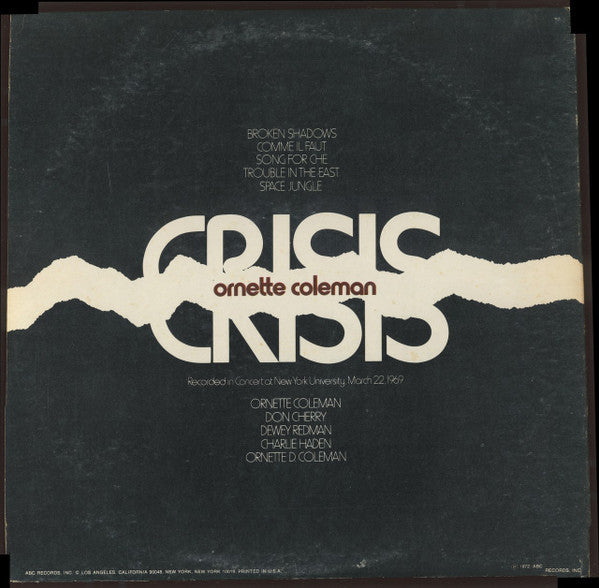 Ornette Coleman : Crisis (LP, Album, Quad, Promo)