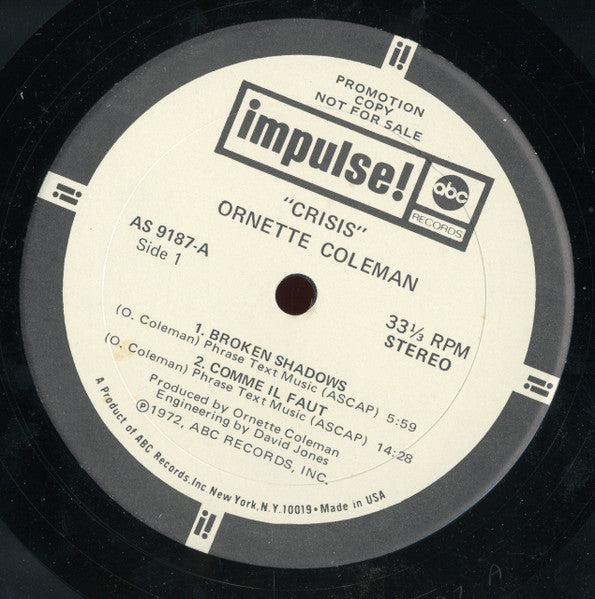 Ornette Coleman : Crisis (LP, Album, Quad, Promo)