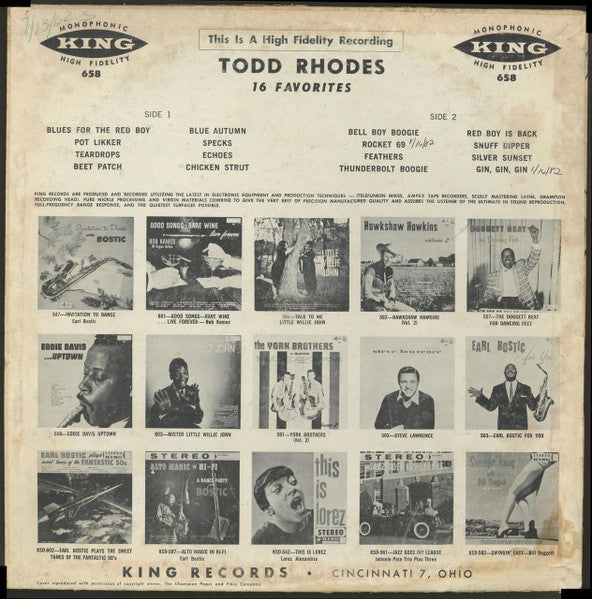 Todd Rhodes : Dance Music That Hits The Spot (LP, Album, Mono)