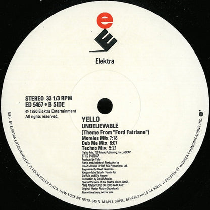Yello : Unbelievable (Theme From "Ford Fairlane") (12", Promo)