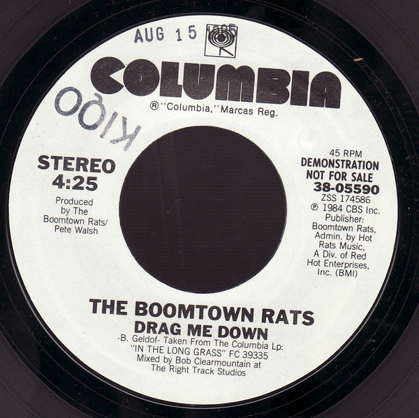 The Boomtown Rats : Drag Me Down (7", Single, Promo, Styrene)