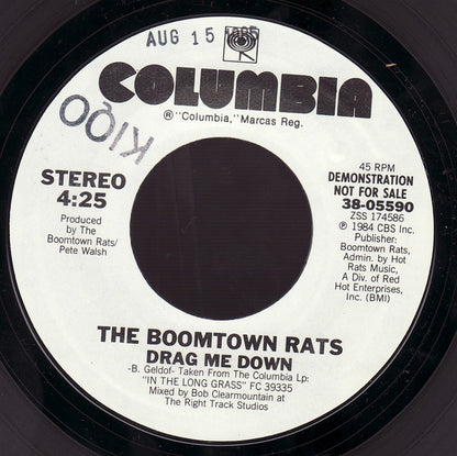 The Boomtown Rats : Drag Me Down (7", Single, Promo, Styrene)