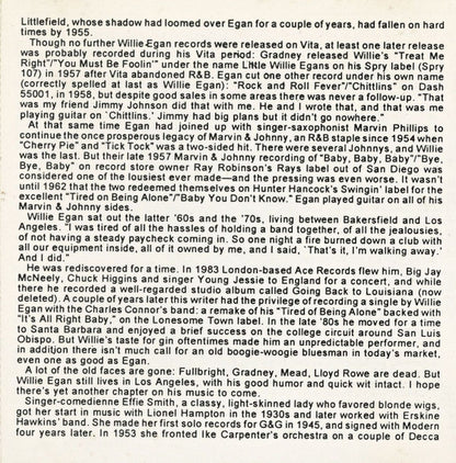 Willie Egan Also Featuring Big Boy Groves, Harmonica Slim, Effie Smith And Jimmy Thomason : Come On (CD, Album, Comp)