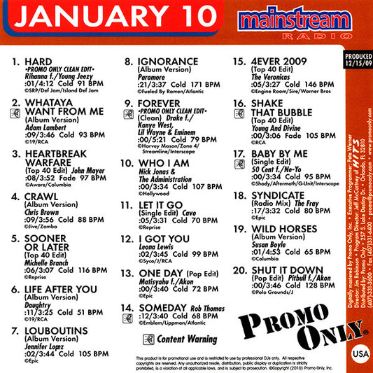 Various : Promo Only Mainstream Radio: January 2010 (CD, Comp, Promo)