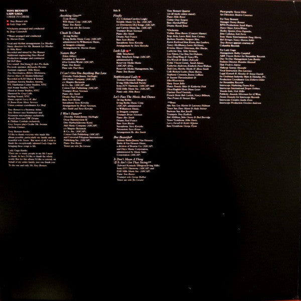 Tony Bennett & Lady Gaga : Cheek To Cheek (LP, Album, Gat)