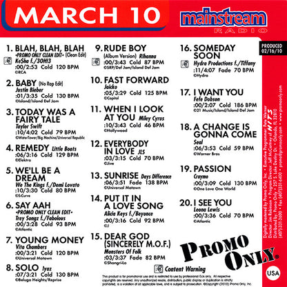 Various : Promo Only Mainstream Radio: March 2010 (CD, Comp, Promo)