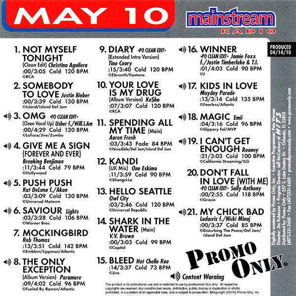Various : Promo Only Mainstream Radio: May 2010 (CD, Comp, Promo)