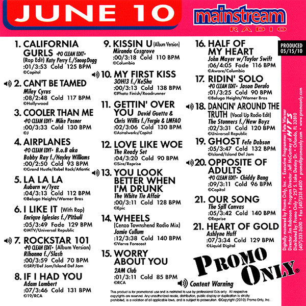 Various : Promo Only Mainstream Radio (June 2010) (CD, Comp, Promo)