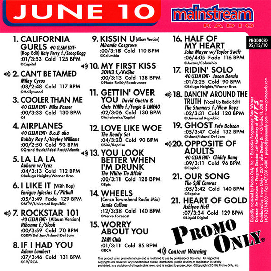 Various : Promo Only Mainstream Radio (June 2010) (CD, Comp, Promo)