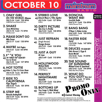 Various : Promo Only Mainstream Radio: October 2010 (CD, Comp, Promo)