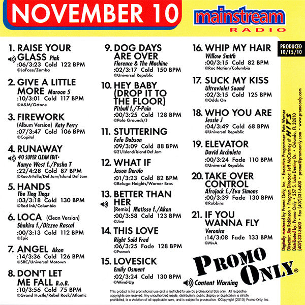 Various : Promo Only Mainstream Radio: November 2010 (CD, Comp, Promo)