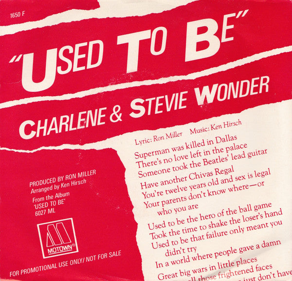 Charlene & Stevie Wonder : Used To Be (7", Promo)