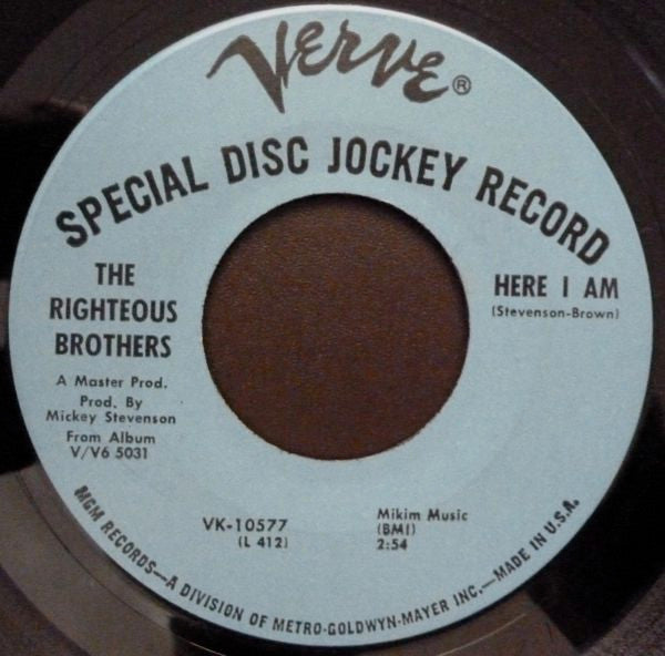 The Righteous Brothers : Here I Am (7", Single, Promo)