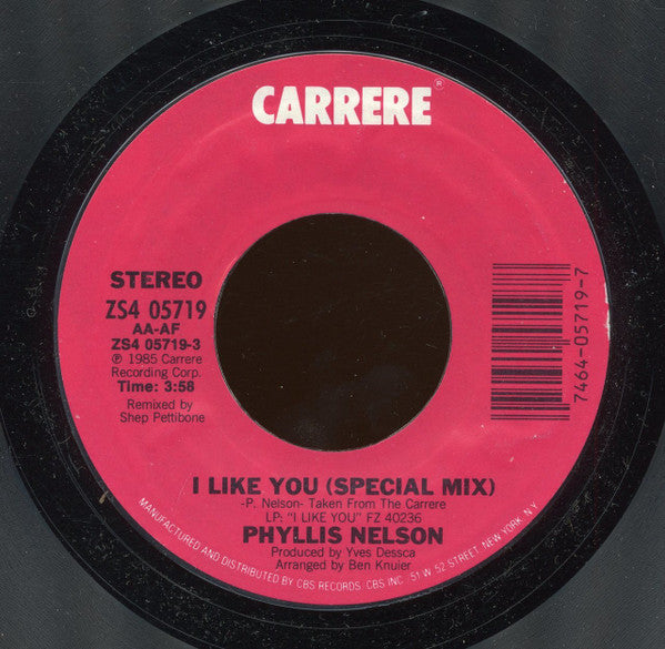 Phyllis Nelson : I Like You (Special Mix) / Reachin' (7", Styrene)