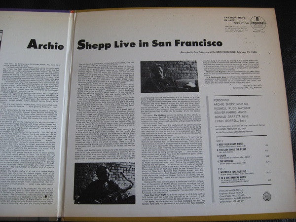 Archie Shepp : Live In San Francisco (LP, Album, RE, Gat)