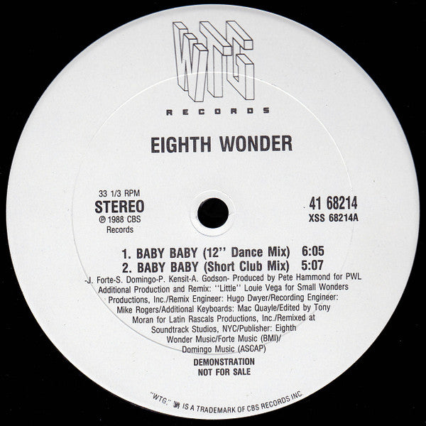 Eighth Wonder : Baby Baby (12", Promo)