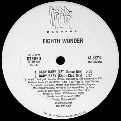 Eighth Wonder : Baby Baby (12", Promo)
