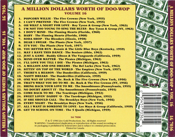 Various : A Million Dollar$ Worth Of Doo-Wop, Volume 16 (CD, Comp)