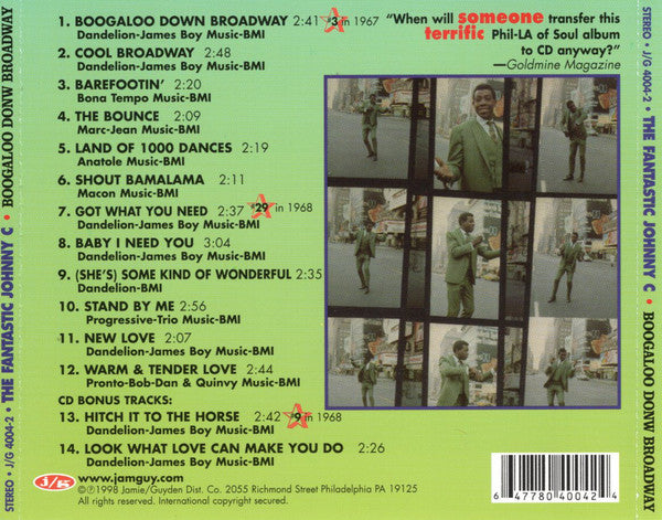 The Fantastic Johnny C : Boogaloo Down Broadway (CD, Album, RE)