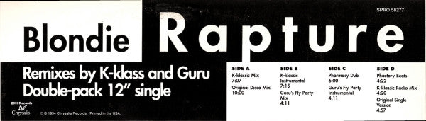 Blondie : Rapture (2x12", Maxi, Promo)