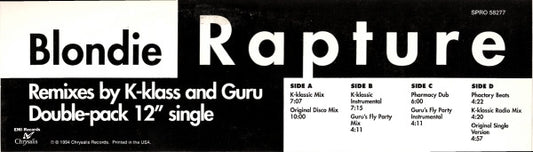 Blondie : Rapture (2x12", Maxi, Promo)