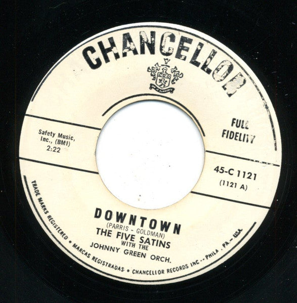 The Five Satins With The Johnny Green And His Orchestra : Downtown / Do You Remember (7", Promo)