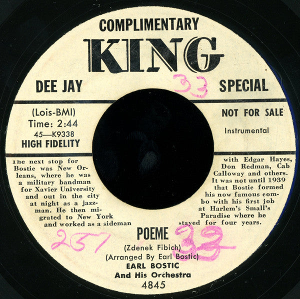 Earl Bostic And His Orchestra : Poeme / O Sole Mio (7", Promo)