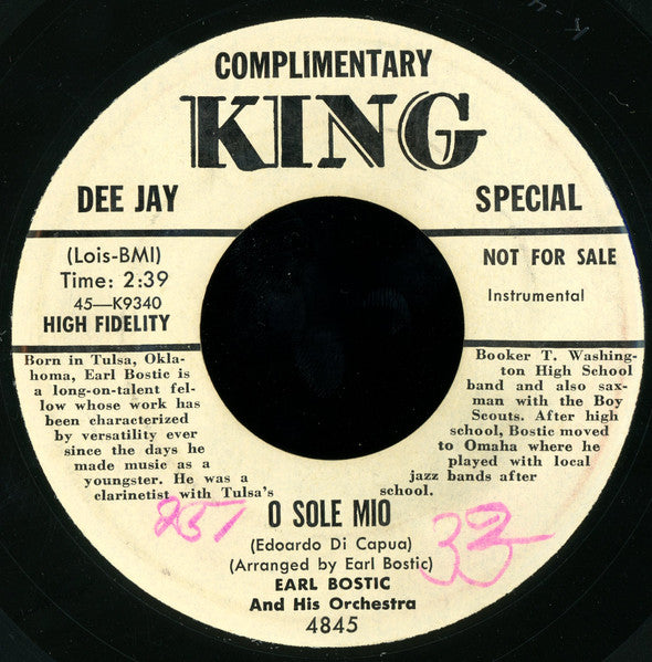 Earl Bostic And His Orchestra : Poeme / O Sole Mio (7", Promo)