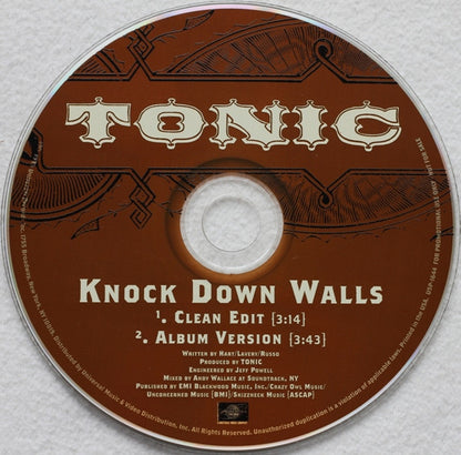 Tonic (2) : Knock Down Walls (CD, Single, Promo)