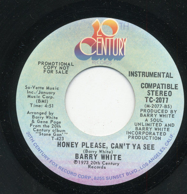 Barry White : Honey Please, Can't Ya See (7", Promo)