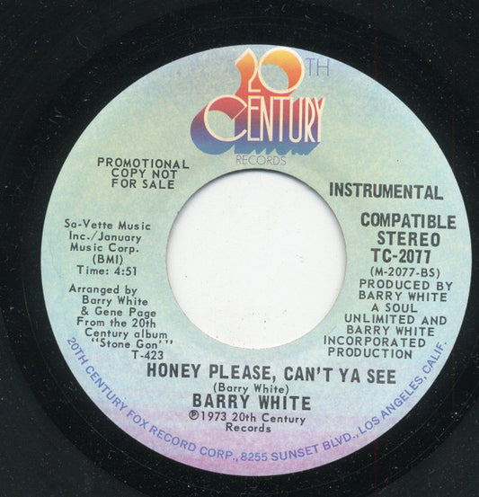 Barry White : Honey Please, Can't Ya See (7", Promo)