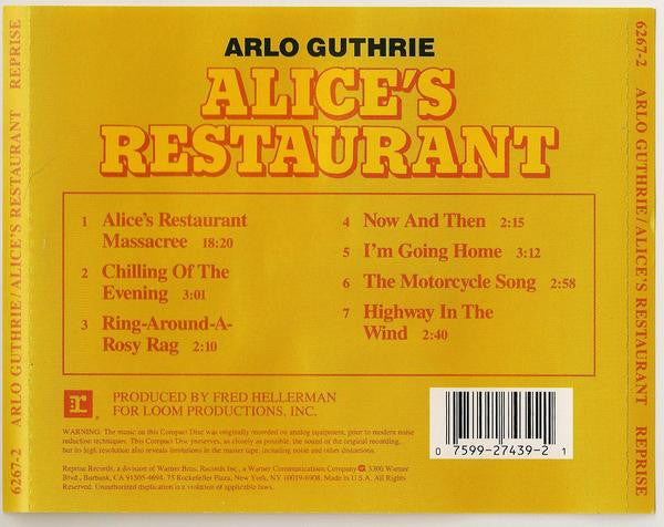 Arlo Guthrie : Alice's Restaurant (CD, Album, RE, RM)