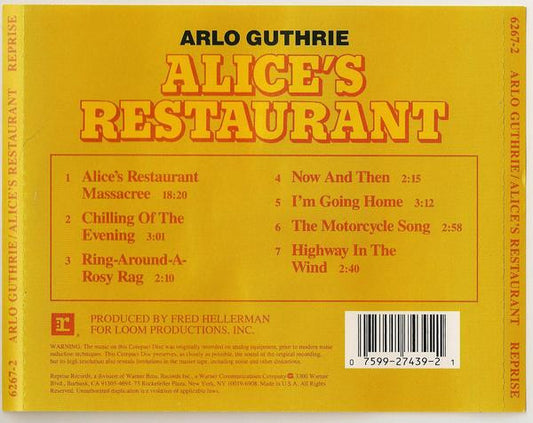 Arlo Guthrie : Alice's Restaurant (CD, Album, RE, RM)